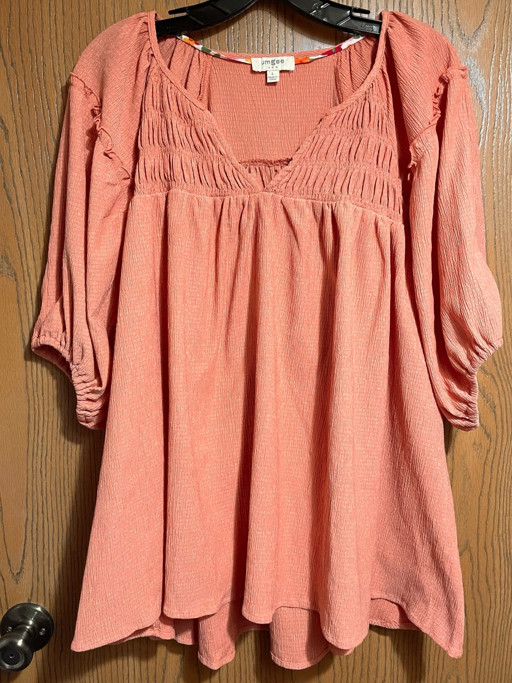 EUC Umgee Babydoll Top in Coral Orange with Smocking